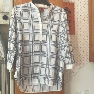 White Tory Burch top with small beads  embellished along with embroidery.